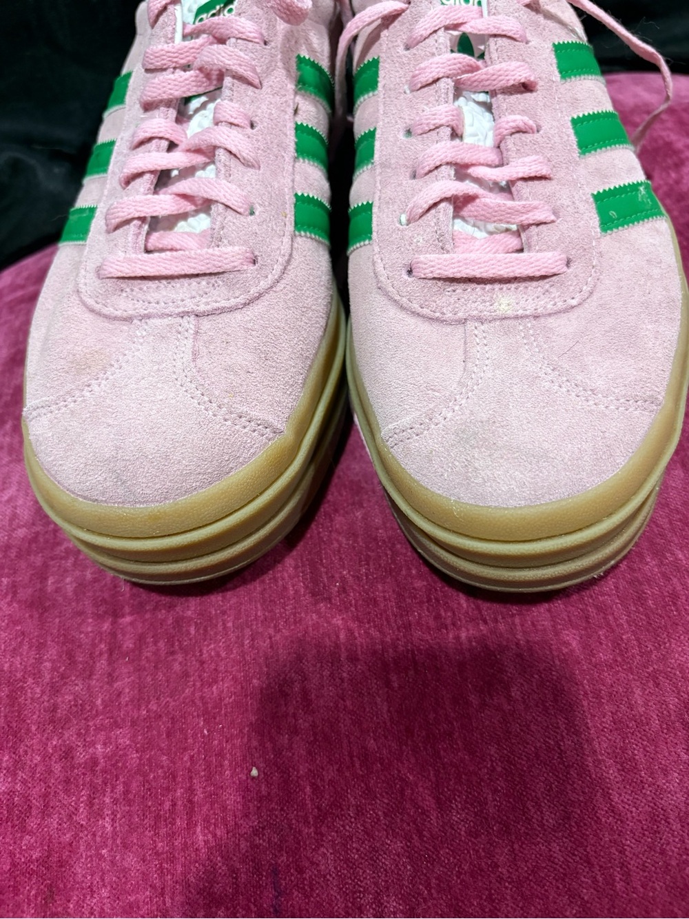 Adidas Gazelle Platform Pink Suede Sneakers with Green Stripes - Picture 5 of 9